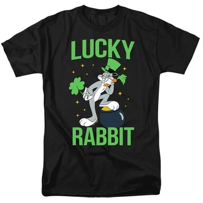 T-Shirt Unisexe Adulte Bugs Bunny Looney Tunes Chanceux Du Saint Patrick Noir - Photo 1/3