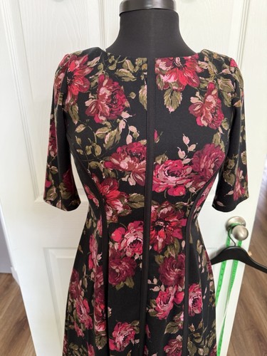 Vestido Julian Taylor Vintage Mujer Negro Rosa Rojo Floral Rosa Ajuste Acampanado Talla 6 - Imagen 2 de 7