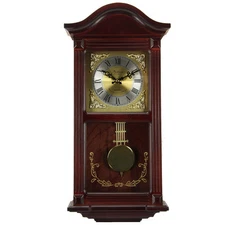 Bedford Clock Collection 22 Inch Wall Clock in Mahogany Cherry Oak Wood with Bra