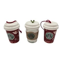 Starbucks Hot Cup Ceramic Christmas Ornament Red Dove Standard Hanging 3pcs