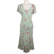 Chadwick's Cottagecore 100% Silk Green Pink Floral Romantic Fairy Maxi Dress 10P