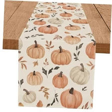 Fall Table Runner Maple Leaf Pumpkin Seasonal Autumn Burlap Table Decoration 