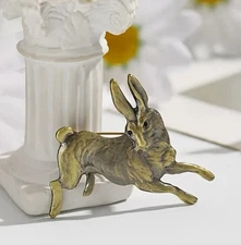 Easter Rabbit Peter Cottontail Bunny Antique Bronze Gold Look Brooch Pin