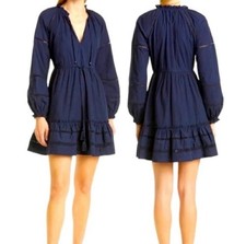 Veronica Beard Danica Navy Blue Long Sleeve V Neckline Tassel Mini Dress Sz M