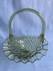 vintage Fenton Glass  olive green glass hobnail basket 7”Height