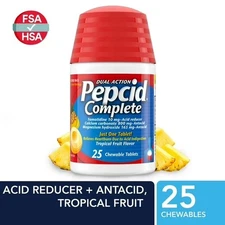 Pepcid Complete Acid Reducer + Antacid Chews, Tropical Fruit, 25 Count