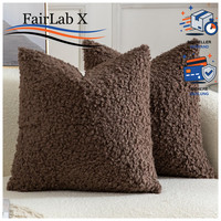 Kissenbezug 2Er Set Teddywolle PlüSch Bouclé 50X50 Cm Schokoladenbraun Deko