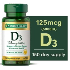 Nature's Bounty Vitamin D3 125 mcg 5000 IU Immune  Bone Support 150 Softgels
