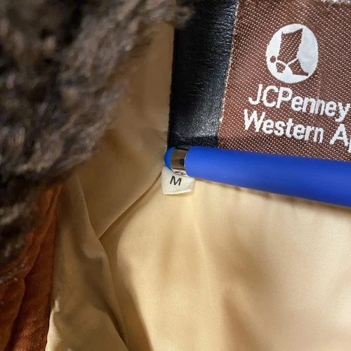 JCPenney Western Puffer Jacket Faux Fur Collar Rust Men size M Retro Bomber 70s image 16