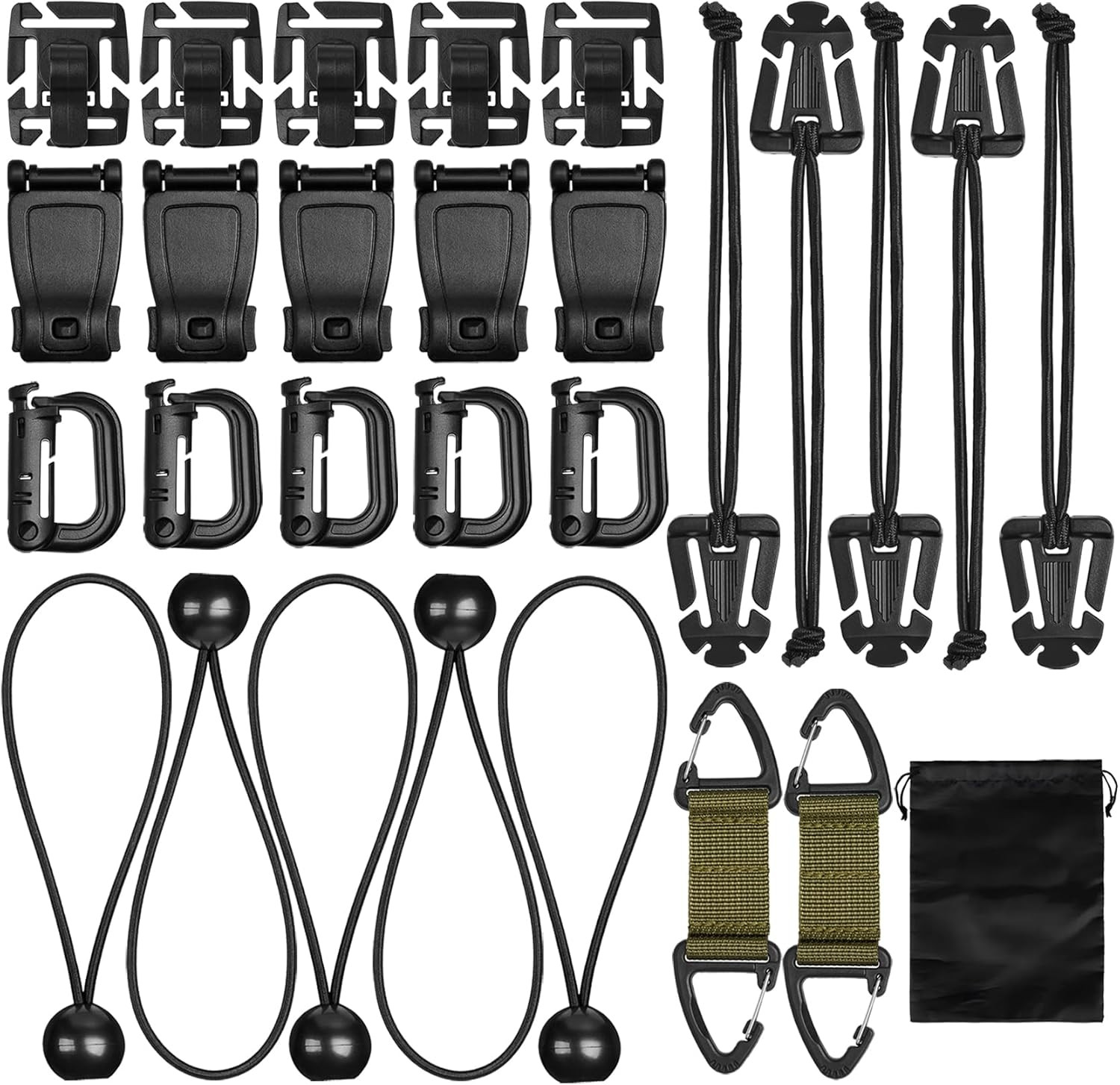 Tactical Bag Molle Backpack Attachments Kit Accessories, D-Ring Grimloc Locking