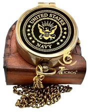 Vintage Brass Compass – Engraved Military Compass with Leather Case for 