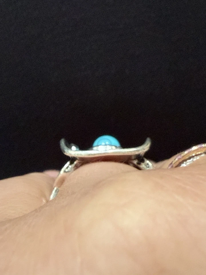 Mujer Vaquera Sombrero Anillo Talla 9 Con Corazones Piedra Turquesa Estilo Boho Western Foto 3 de 4