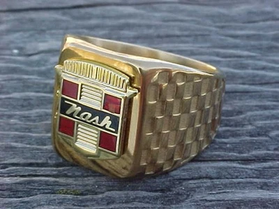 Elegant 1950s Nash Crest Gold Chrome Ring Size #11 NOS Unique Logo Hi-Quality - Image 1 of 4