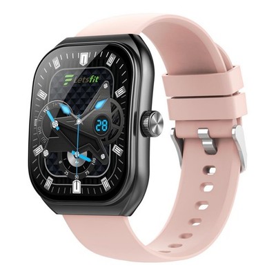 Letsfit E46 Smart Watch Black Bezel W/ 2 Bands-Pink Silicone & Black Leather-NEW
