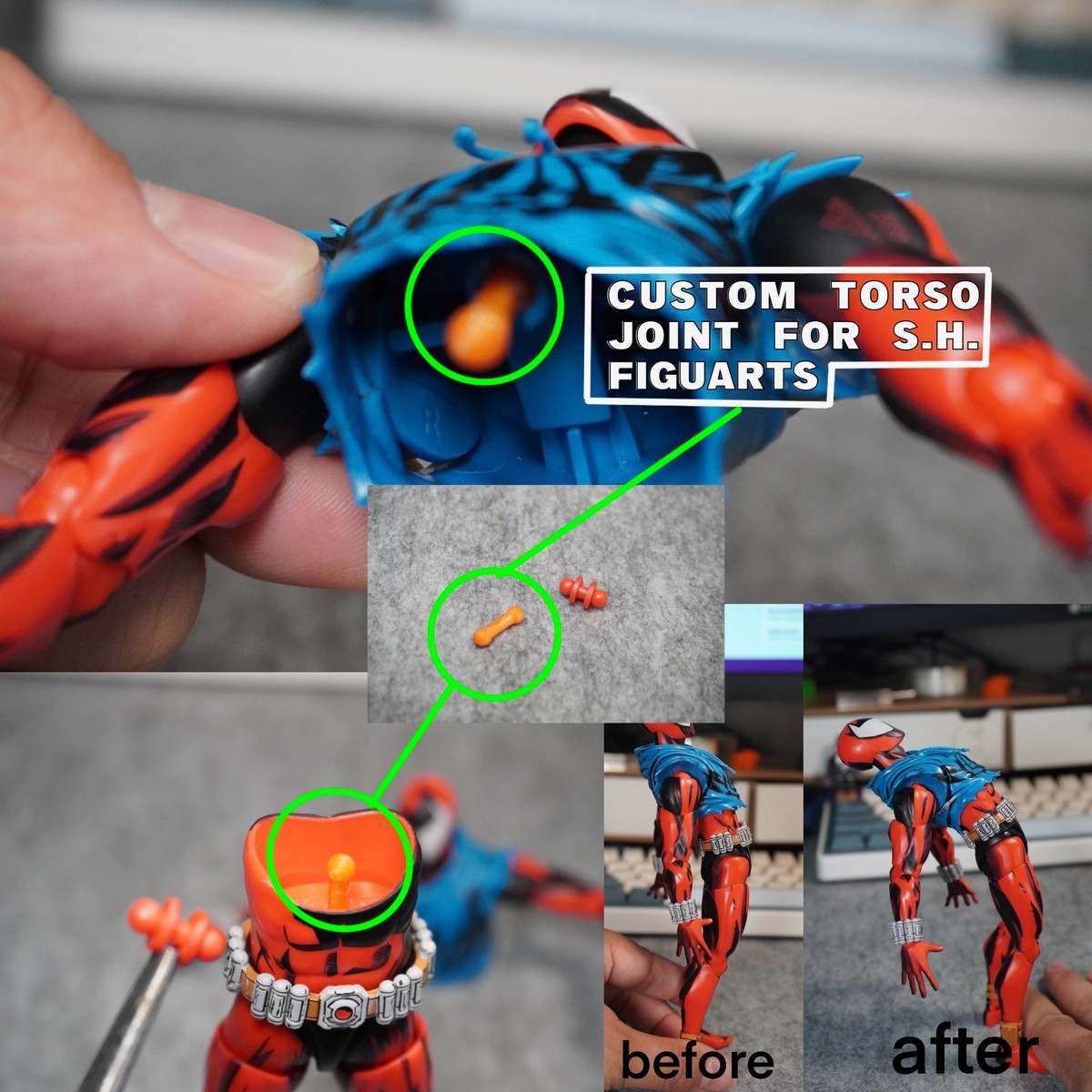 Custom Torso Extension Joint for S.H. Figuarts Scarlet Spider
