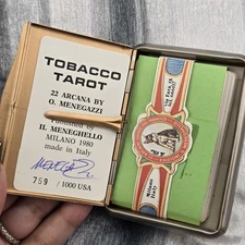 Tobacco Tarot 1980 O. Menegazzi 22 Card Tarot Deck With Guide Sheet & Tin USED