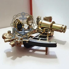Brass Nautical Sextant 9" – Working Collectible with Wooden Box