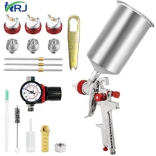 3 Nozzle HVLP Air Spray Gun Car Gravity Airbrush Painting Repai Gun 1000cc Cup