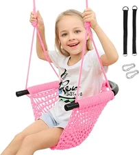 Toddler Swing, Swing Seat for Kids with Heavy Duty Adjustable Ropes, Hand-Knitti