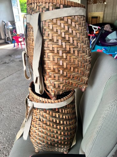 1940s Adirondack Trapper Pack Basket, Maine Ash, 19.5" H, Gorgeous/EUC