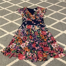 Eliza J Floral Flutter Sleeve Dress Midi  Fit & Flare Ruffle Lined Sz 2
