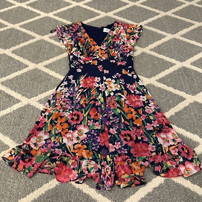 Eliza J Floral Flutter Sleeve Dress Midi Fit Flare Ruffle Lined Sz 