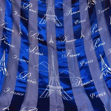 Paris France Design Scarf  37” X 37” Wrap Shaw Blue White Sheer Souvenir