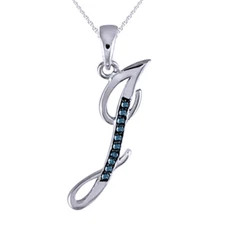 Initial "J" Pendant Necklace Natural Diamond 14K White Gold Plated Sterling 18"