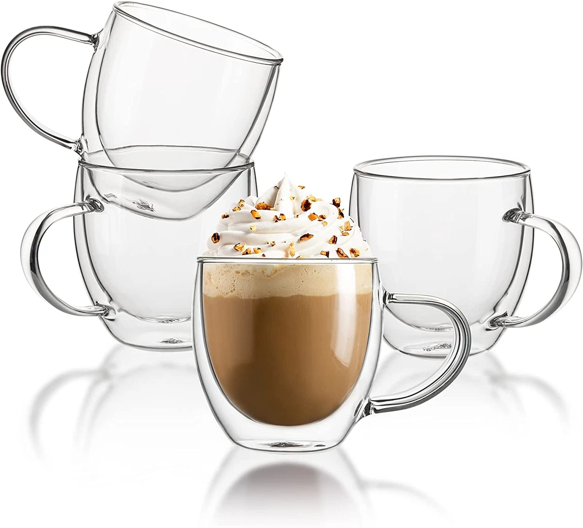 Bonjour Coffee 2-Piece Insulated Glass Latte Cup Set