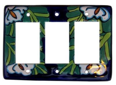 TalaMex Mexican Ceramic Wall Plate  Lily Triple GFI/Rocker  Switch Plate