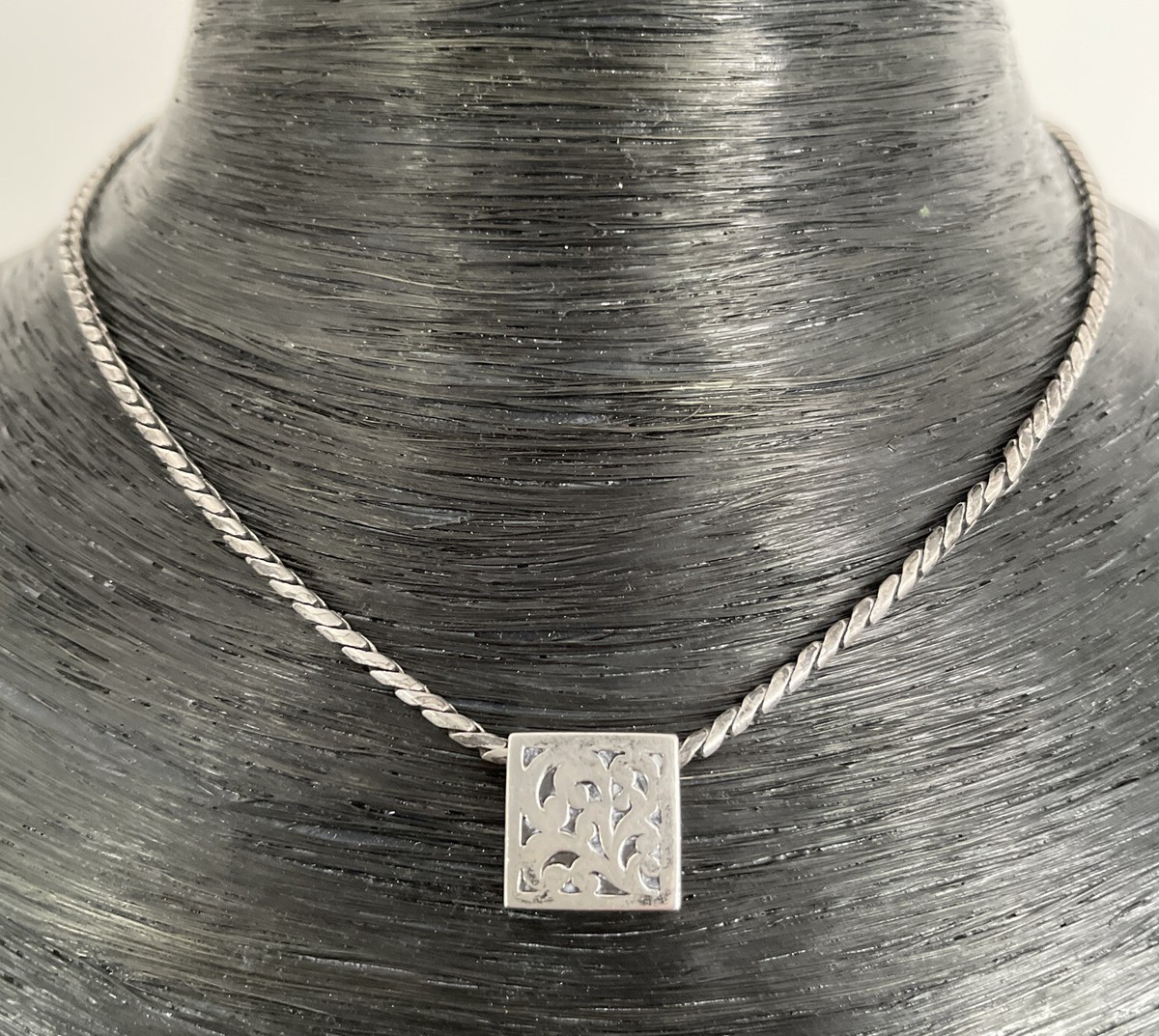 Designer LOIS HILL Scroll Square Slide Sterling Silver Toggle Necklace 16”
