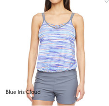 Free Country Striped Blouson Swimsuit Top S, M, L, XL, Color Blue Iris Cloud