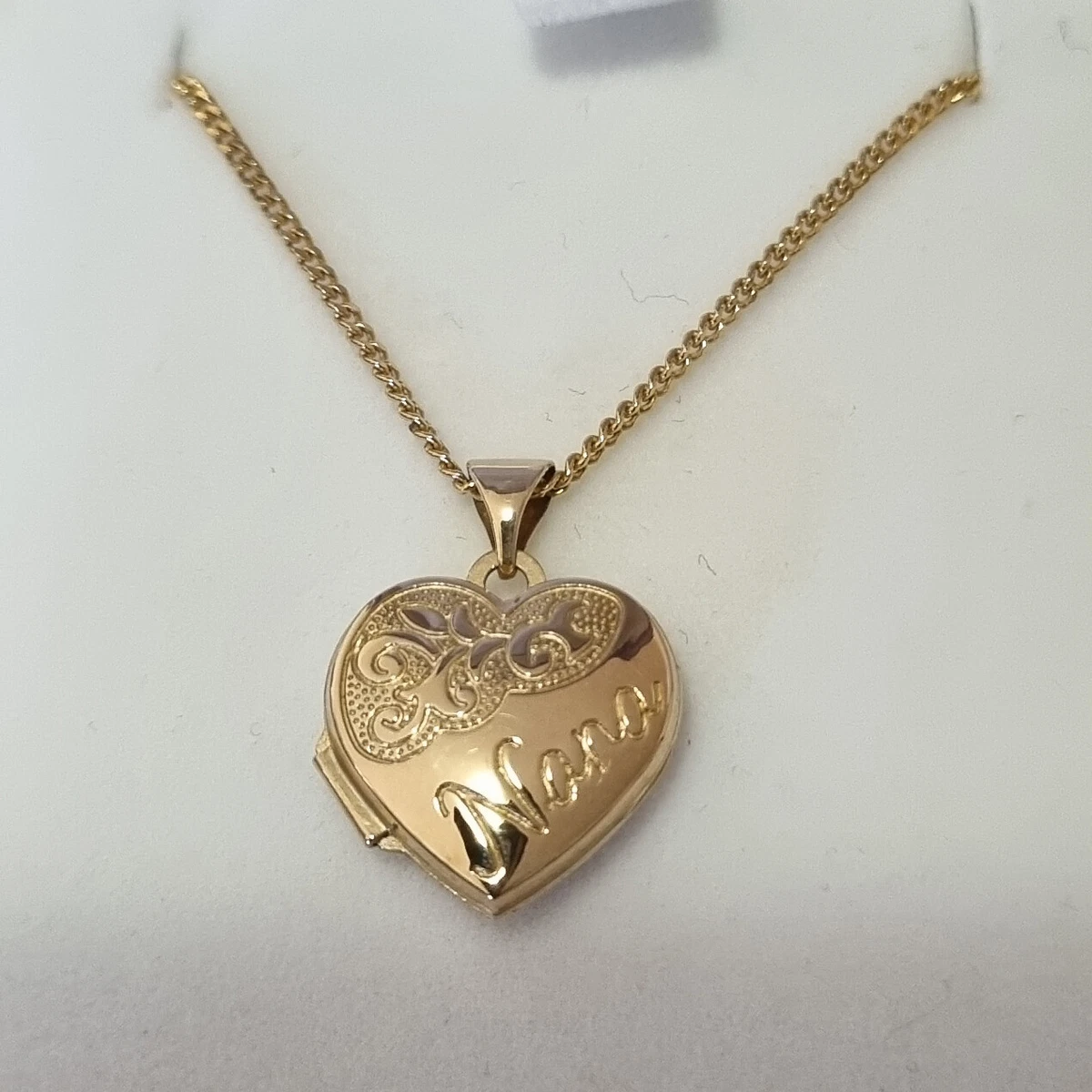 New GOLDMARK 9ct 9k Yellow Gold Nana Heart Locket Solid 45cm Diamond Cut Chain