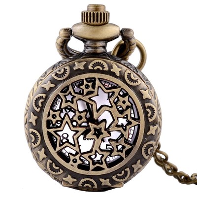 Star Hollow Vintage Mens Quartz Pocket Watch Chain Antique Necklace Pendant Gift