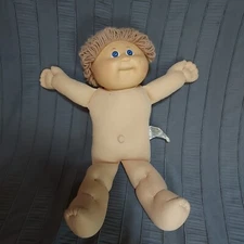 Cabbage Patch Kid Doll 1980's Baby Boy Blue Eyes Yarn Hair Original Light Brown