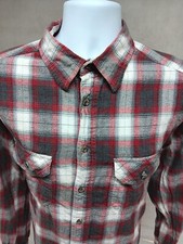 Field  Stream Shirt Soft Button Up Flannel Gray Red Plaid Size Large Mens Slim
