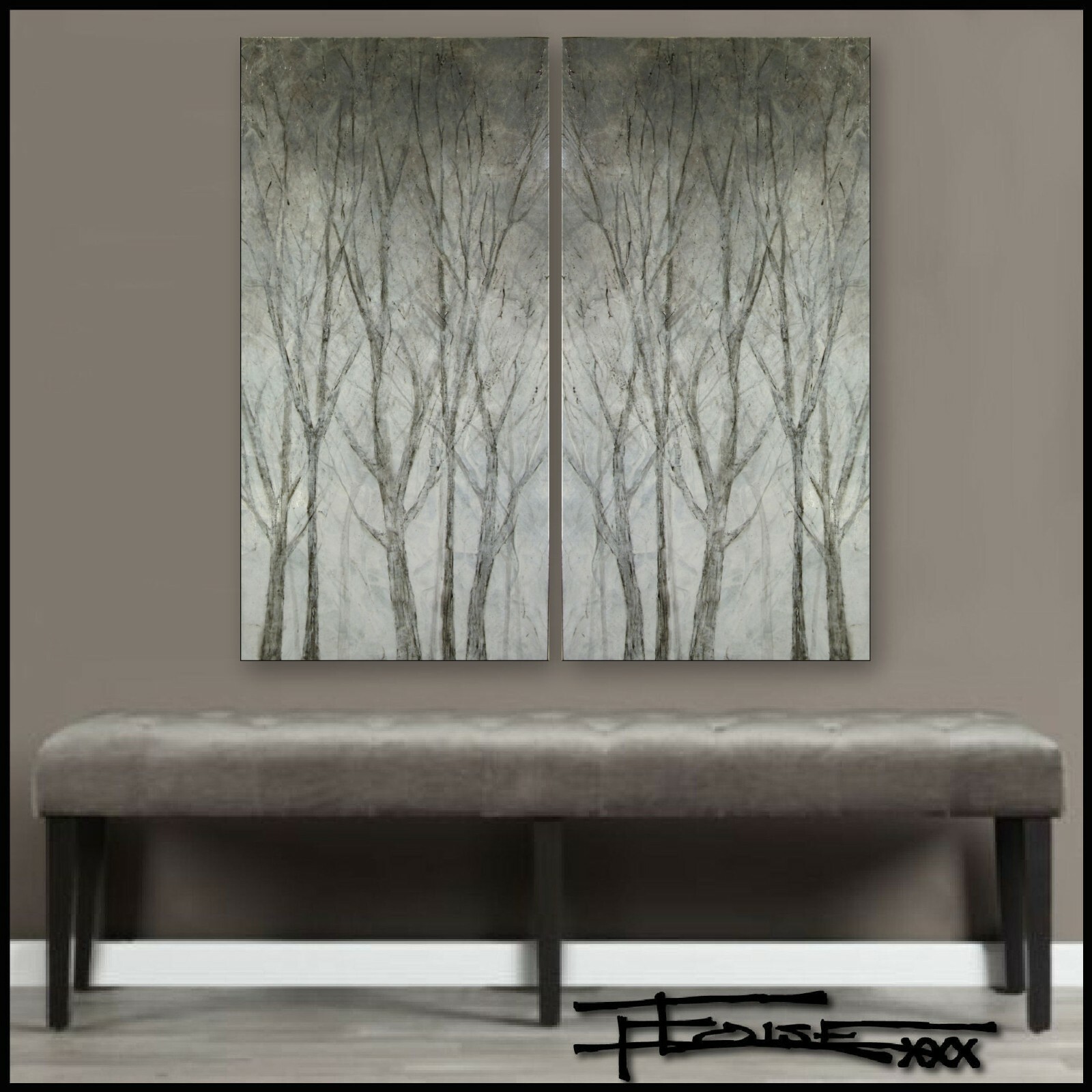 Two Piece Painting, 60 x 60 Canvas Wall Art, Large, Framed, Signed, US