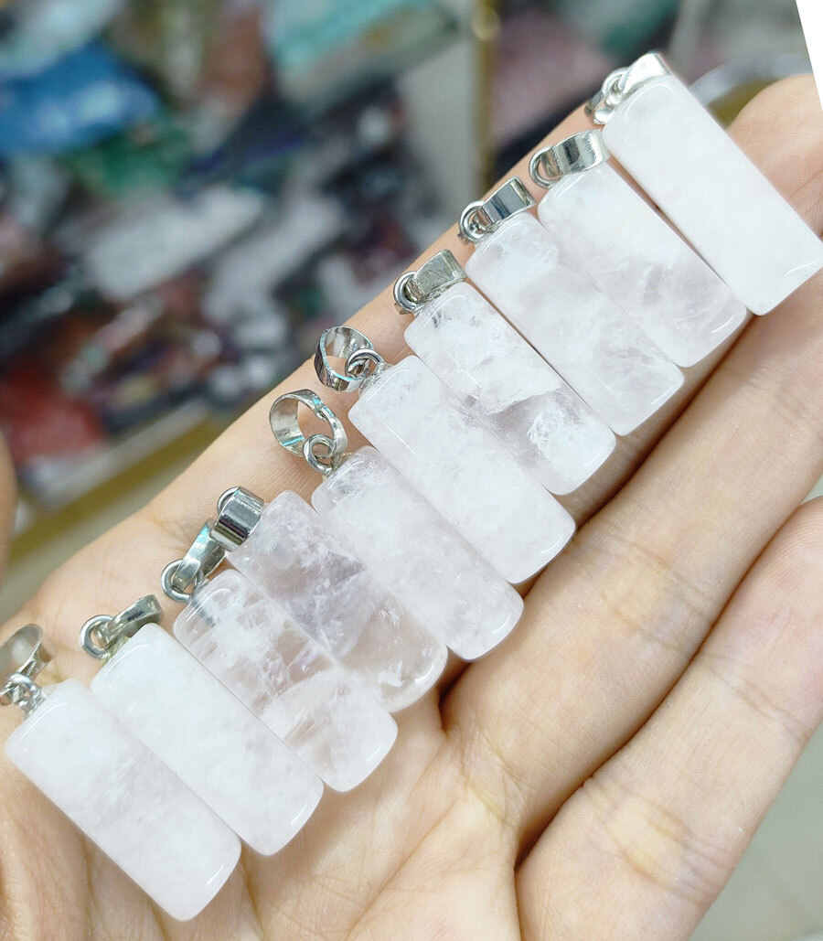 10pcs Natural Rock Quartz Gems Cylinder Pendants Amulet stainless steel