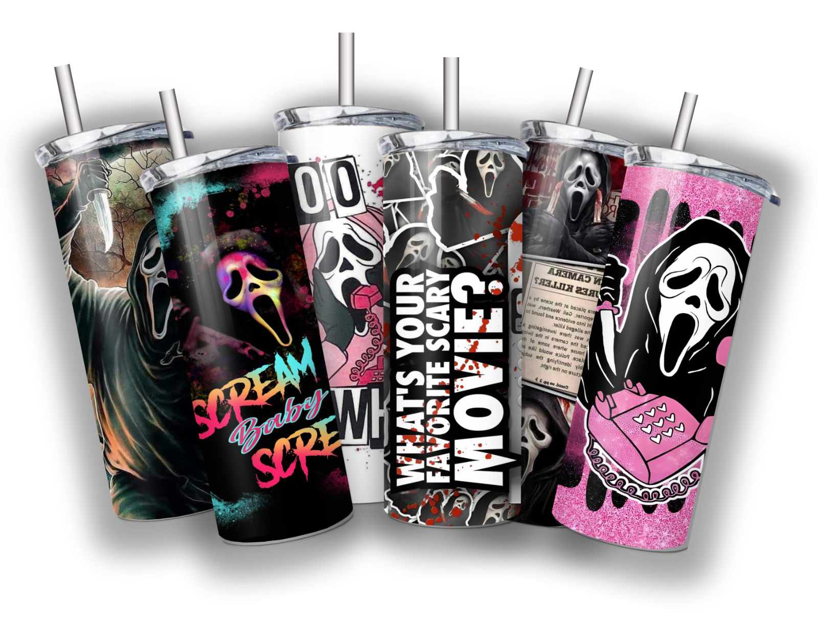Scream Ghostface Scary Movie 20 OZ STAINLESS STEEL TUMBLER CUP +LID/STRAW