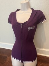 GUESS CAP SLEEVE FULL ZIP SWEATER TOP S/P