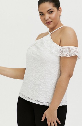 Torrid White Lace Cold Shoulder Halter 