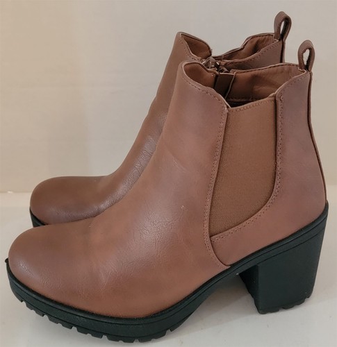 Womens 6 Forever Brown Faux? Leather Side Zip Fashion Boots - Picture 4 of 8