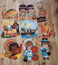 VTG Thanksgiving Paper Wall Decorations Die Cut Lot Of 11 Pilgrims, Mayflower,