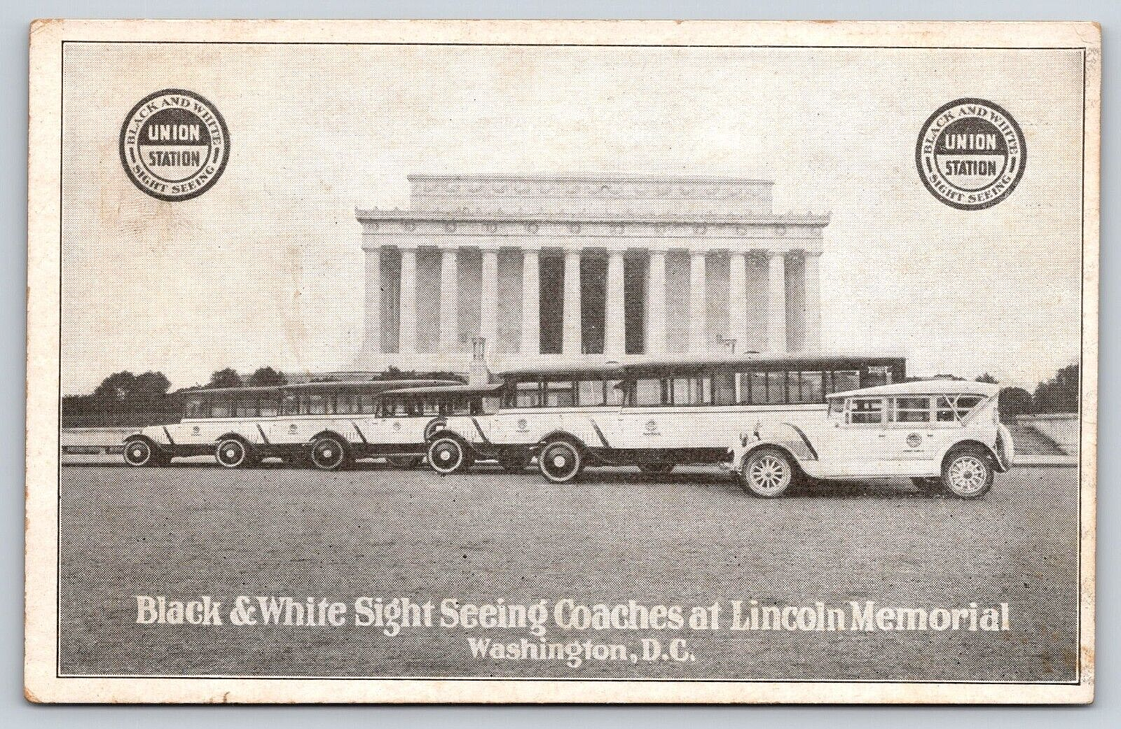 Original Old Postcard Lincoln Memorial Sight Seeing Coaches Washington D.C. USA