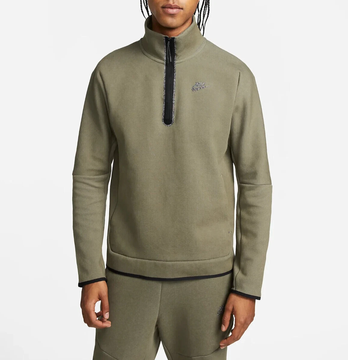 Nike Sportswear Tech Fleece Half Zip Top Mens Medium Olive DQ4314
