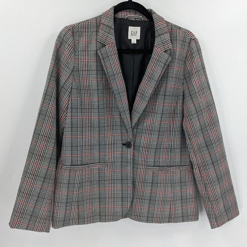 GAP Blazer Women's 8 Black Red Plaid 