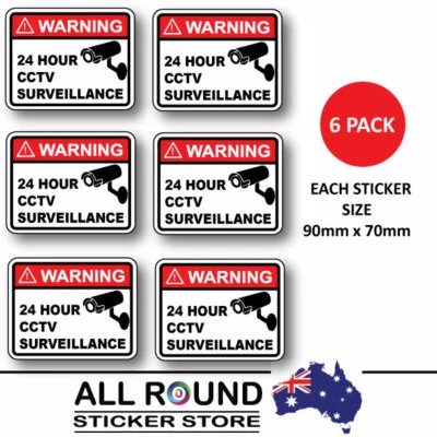 Warning Stickers Security camera surveillance warning-CCTV 6-pack
