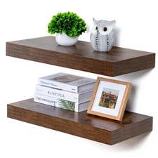 Deep Floating Shelves, 12 Inch Deep Rustic Floating Shelves Set of 2, 24 Inch...