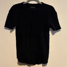 Zara Waffle Knit Shirt rail s/s casual black shirt size small