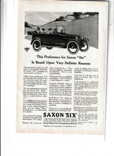 Original 1916 Saxon Six Magazine Ad " A Big Touring Car for Five People"